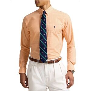 Polo Ralph Lauren Mens Orange Gingham Check Button Down Shirt Large L/G Cotton